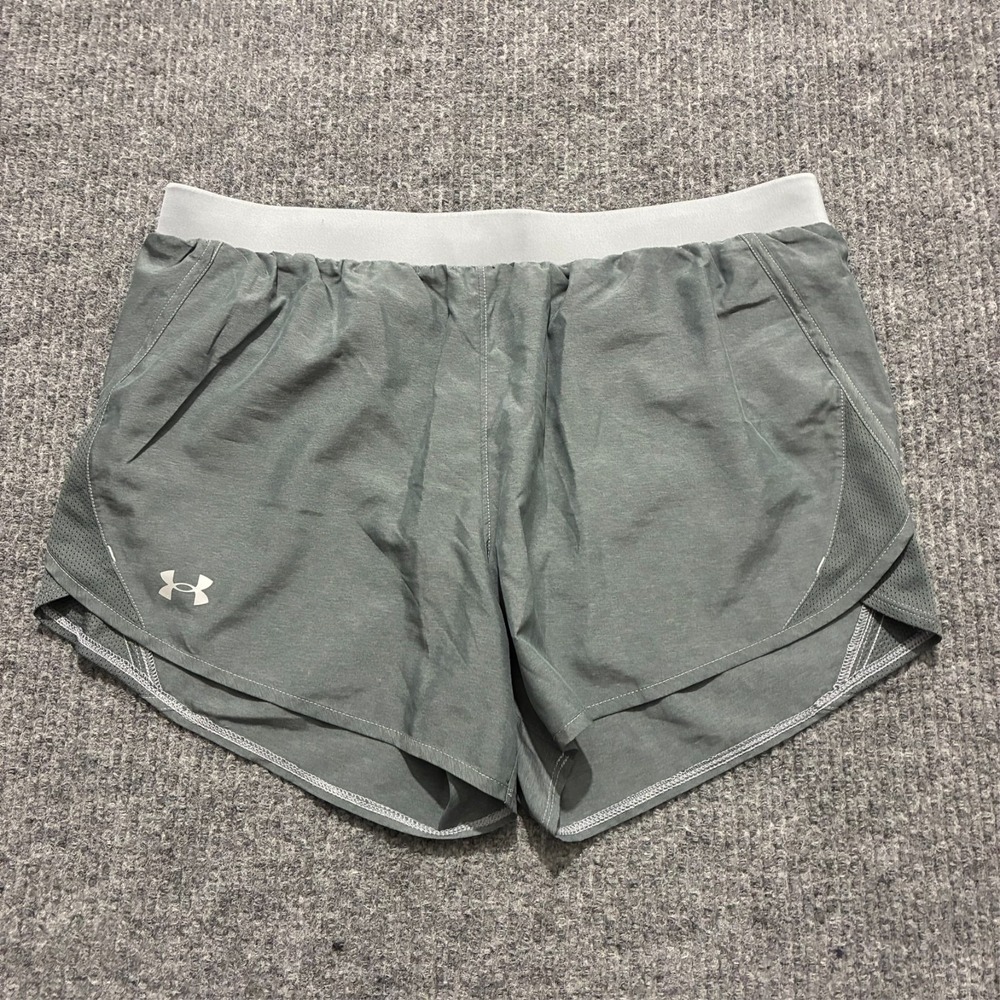 Under Armour HeatGear Womens Athletic Shorts Size L Gray Loose Pull On High Rise